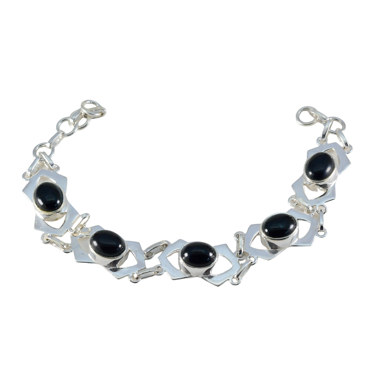 Black Onyx Chocolate Cake Day Minimal Black Sterling Silver Links Bracelet