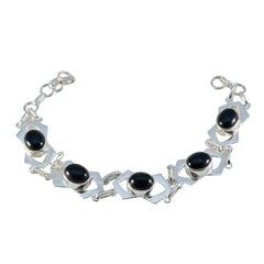 Black Onyx Chocolate Cake Day Minimal Black Sterling Silver Links Bracelet