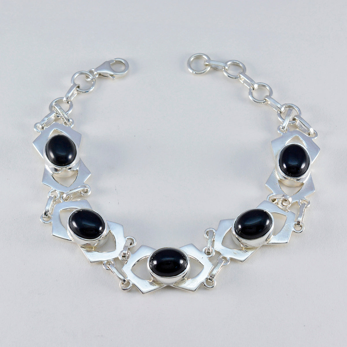 Black Onyx Chocolate Cake Day Minimal Black Sterling Silver Links Bracelet