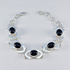 Black Onyx Chocolate Cake Day Minimal Black Sterling Silver Links Bracelet