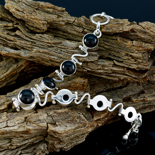 Black Onyx Chocolate Milkshake Day Slim Black 925 Silver Links Bracelet