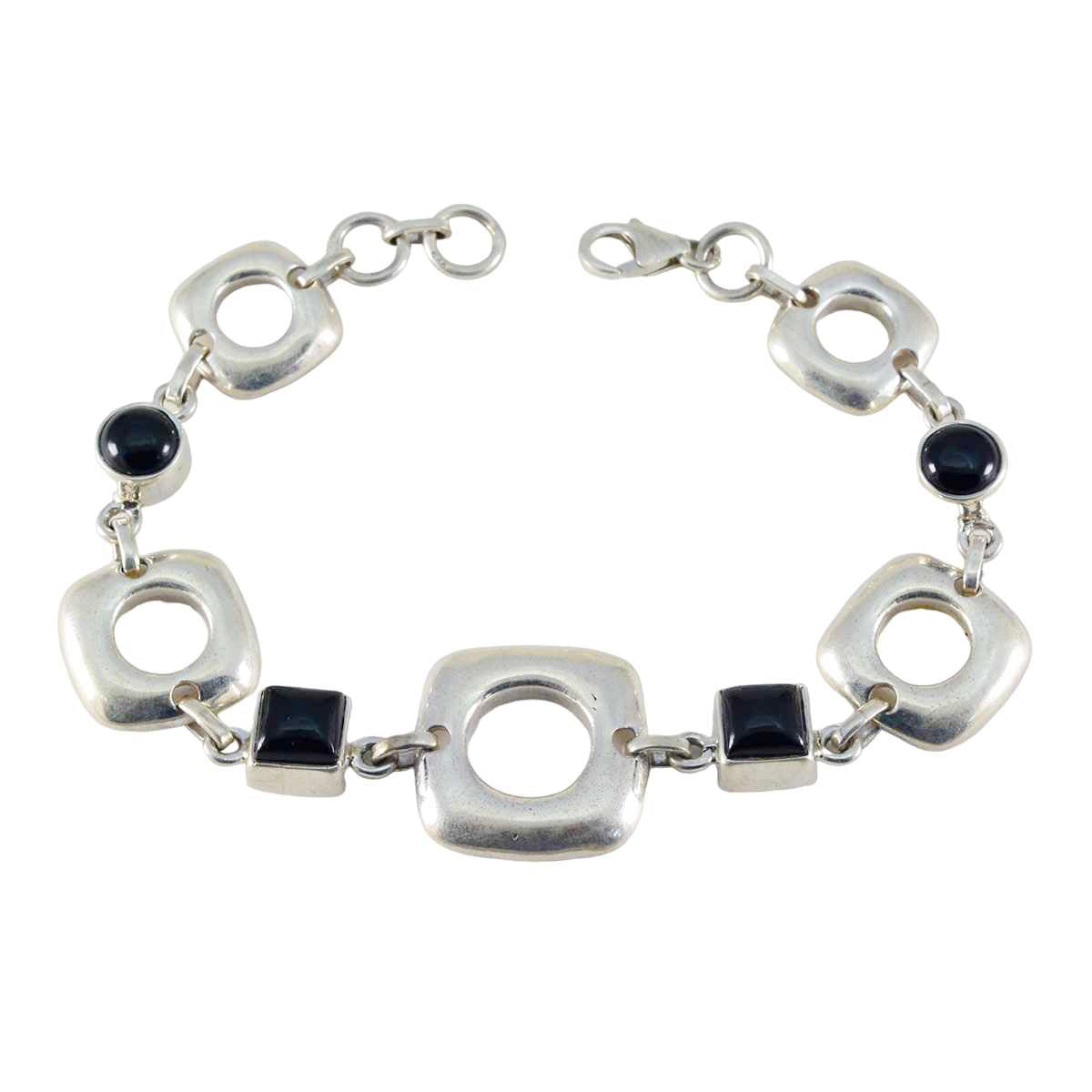 Schwarzer Onyx Weihnachten Klassisches Schwarz Silber Glieder Armband Hauptbild