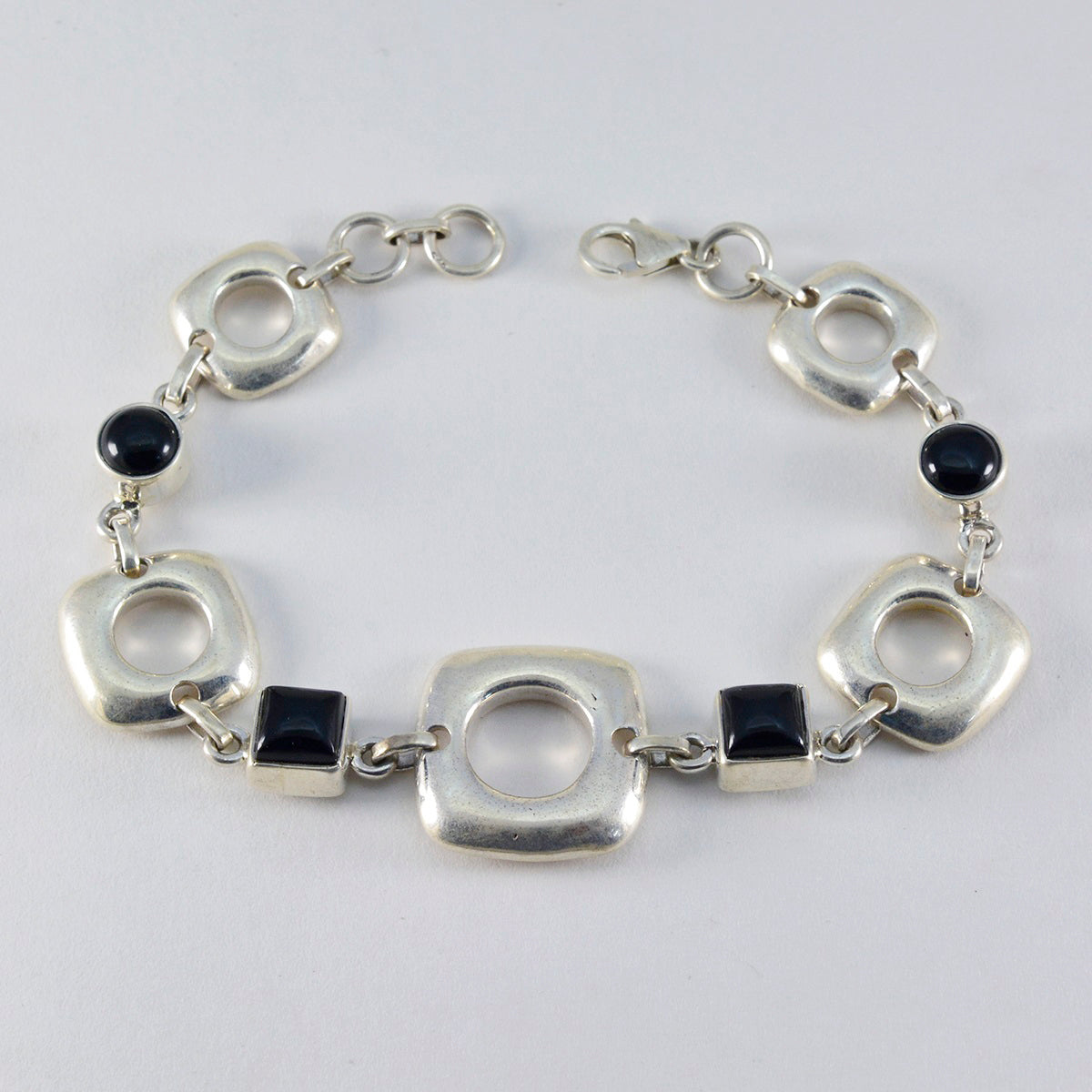 Black Onyx Christmas Classic Black Silver Links Bracelet