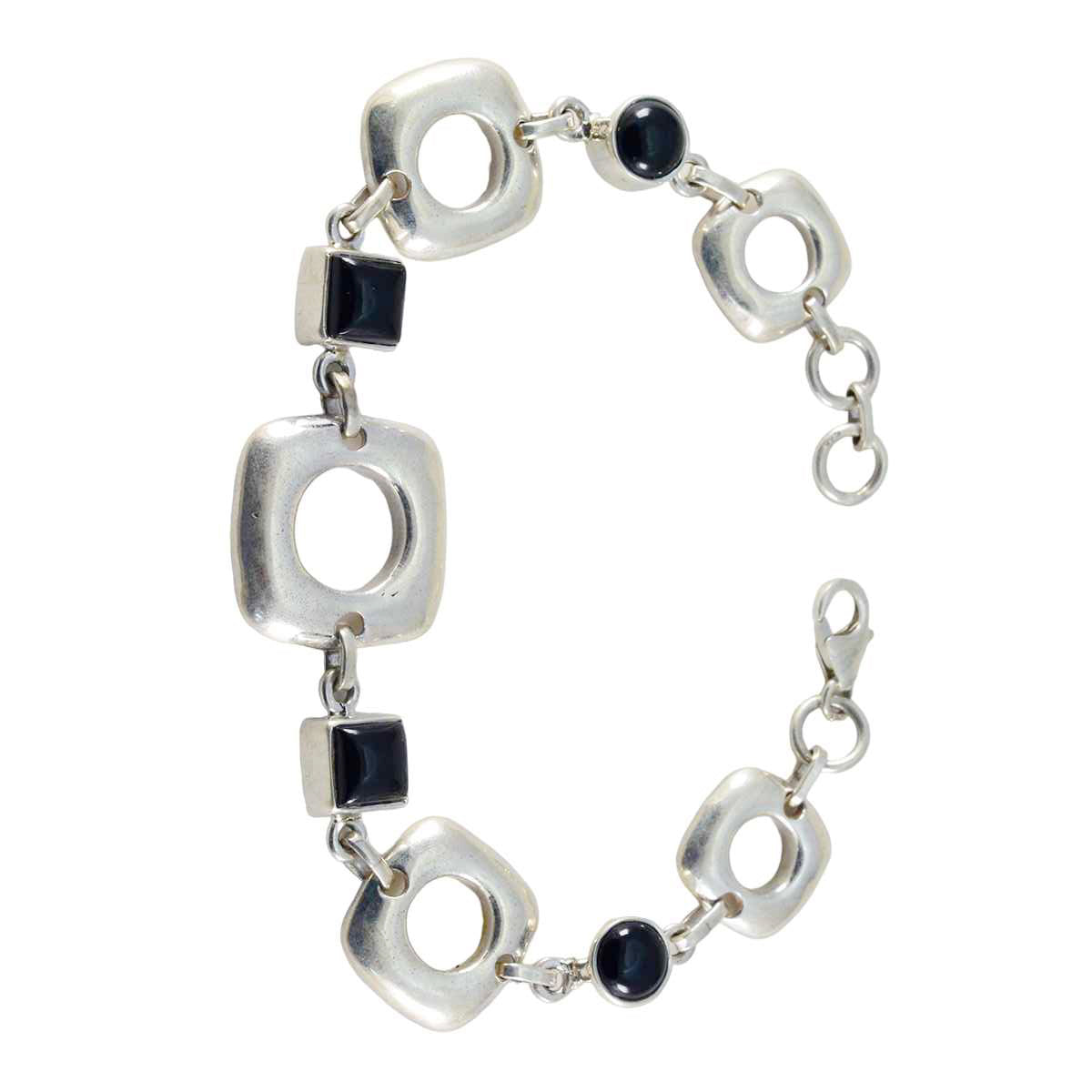 Schwarzer Onyx Weihnachten Klassisches Schwarz Silber Glieder Armband Zweitbild