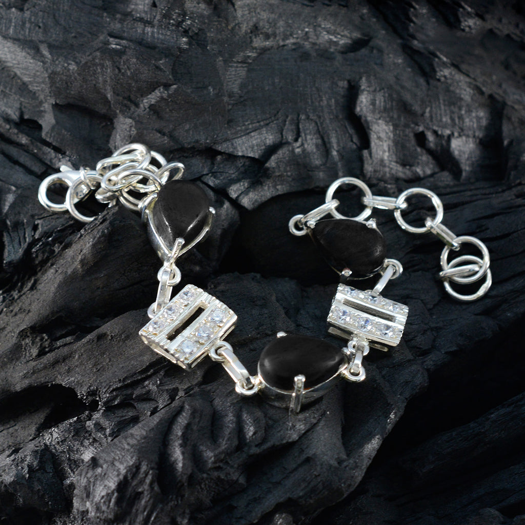 Black Onyx Christmas Day Slim Black Sterling Silver Links Bracelet