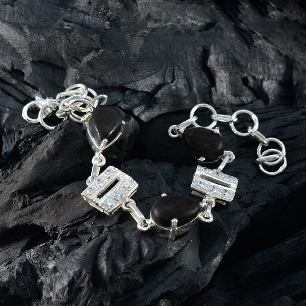 Black Onyx Christmas Day Slim Black Sterling Silver Links Bracelet