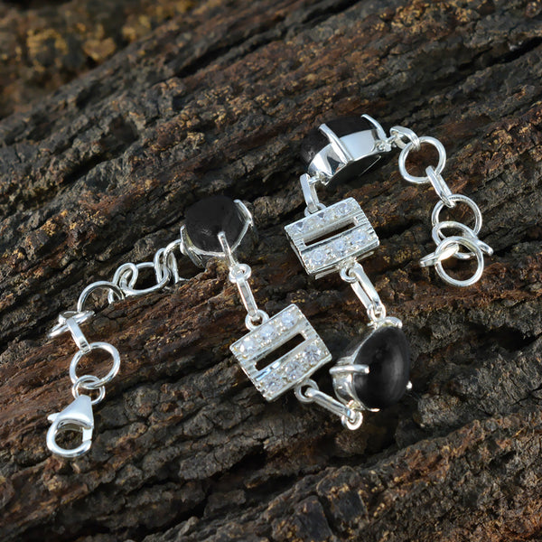 Black Onyx Christmas Day Slim Black Sterling Silver Links Bracelet
