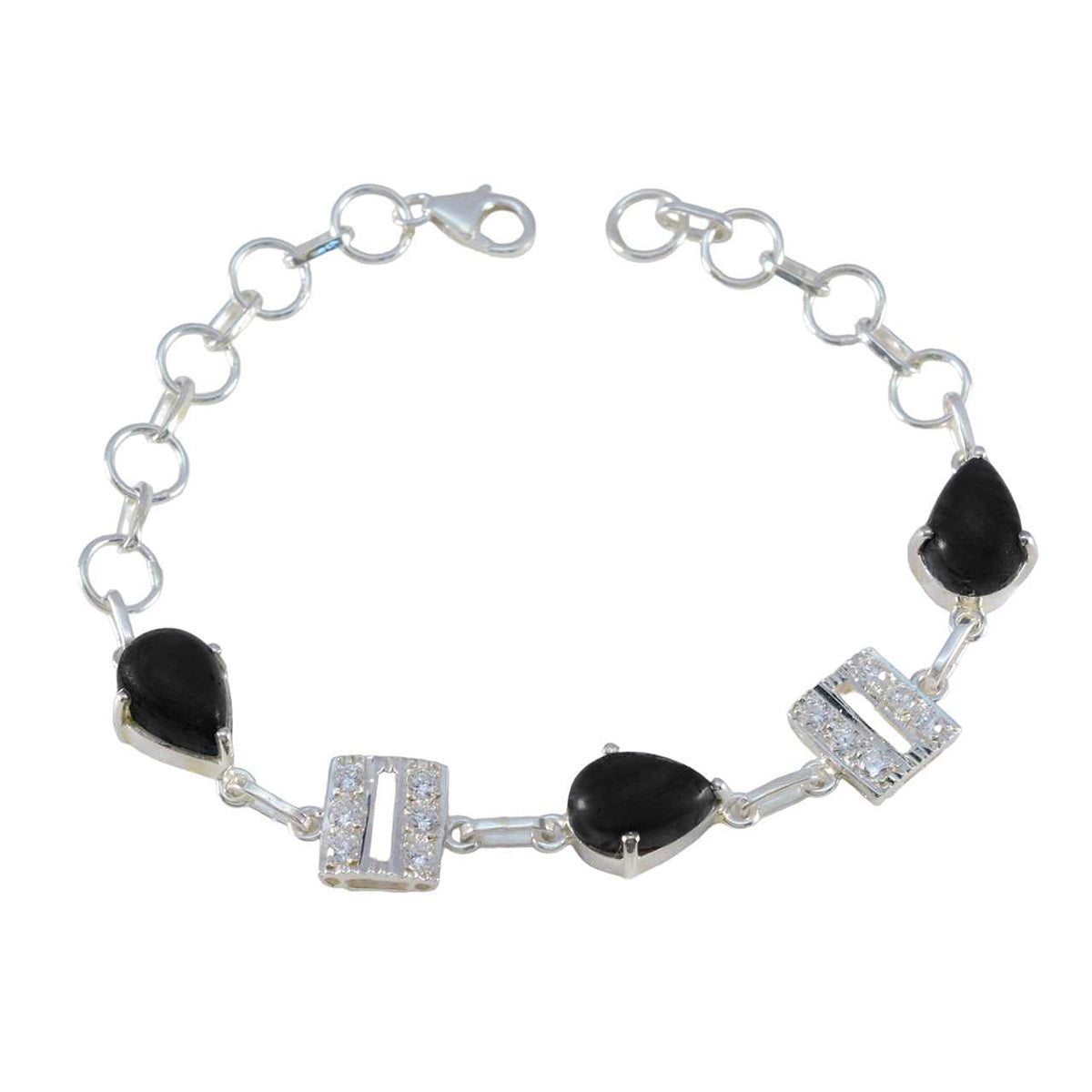 Black Onyx Christmas Day Slim Black Sterling Silver Links Bracelet