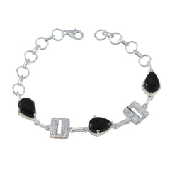 Black Onyx Christmas Day Slim Black Sterling Silver Links Bracelet