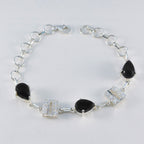 Black Onyx Christmas Day Slim Black Sterling Silver Links Bracelet