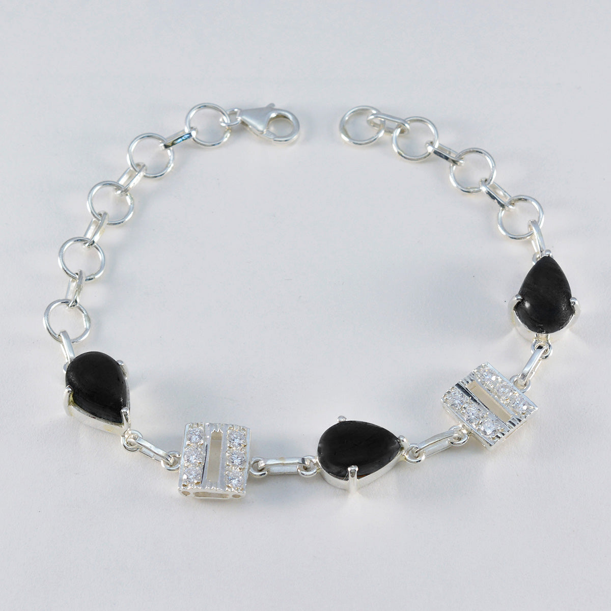 Black Onyx Christmas Day Slim Black Sterling Silver Links Bracelet