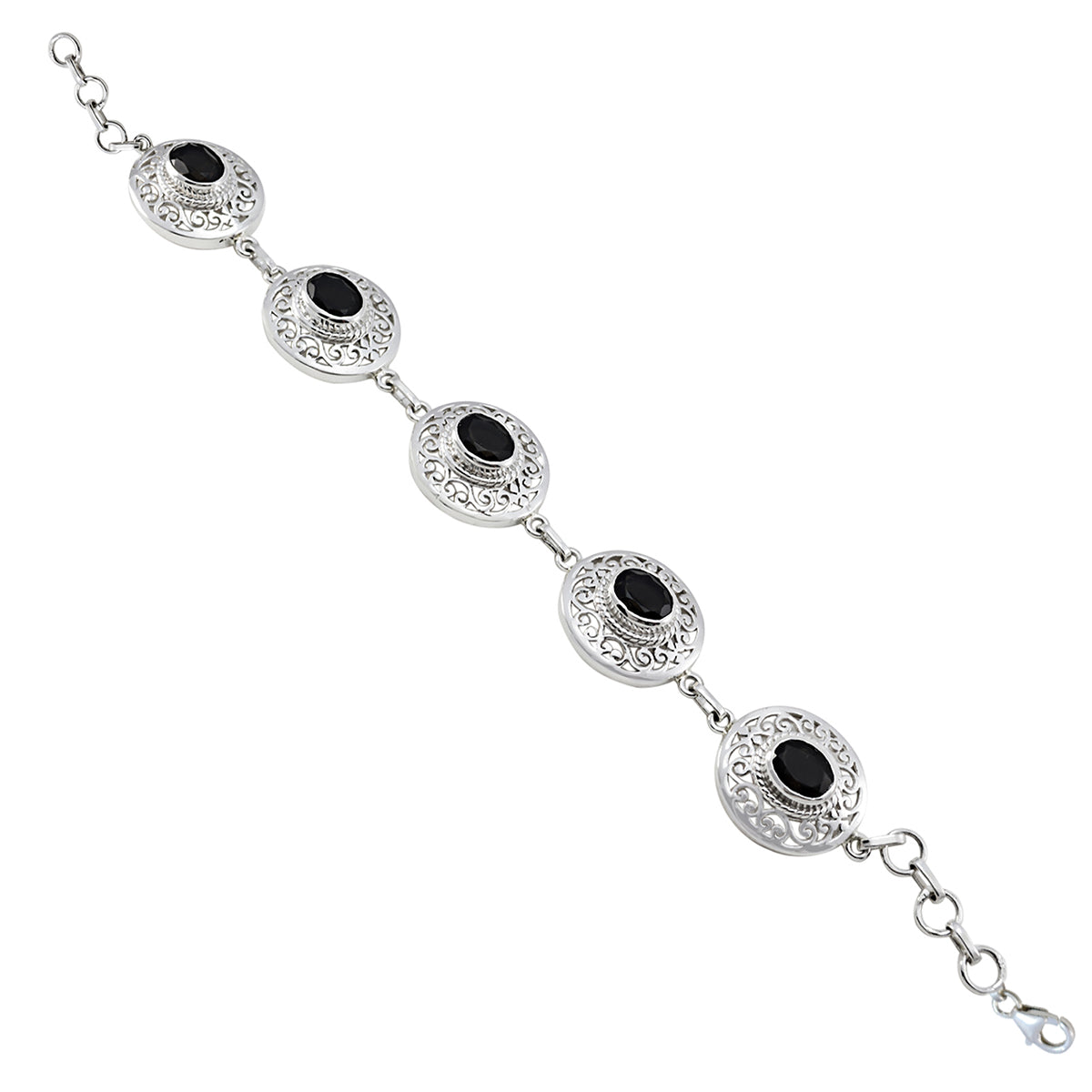 Black Onyx Christmas Eve Eye-catching Black 925 Silver Links Bracelet Imagen principal del producto
