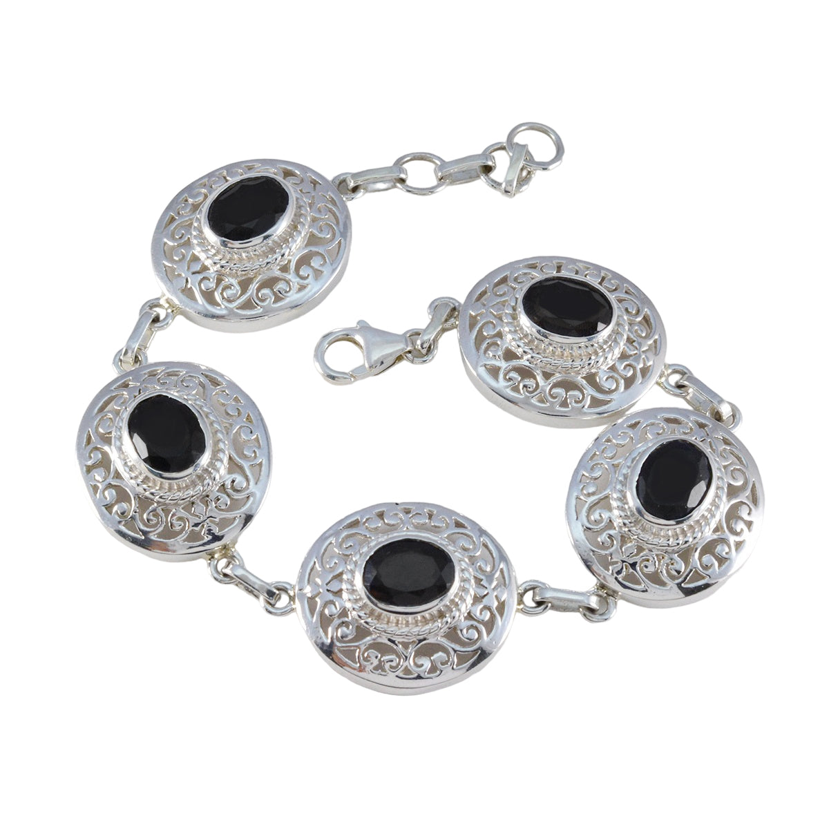 Black Onyx Christmas Eve Eye-catching Black 925 Silver Links Bracelet