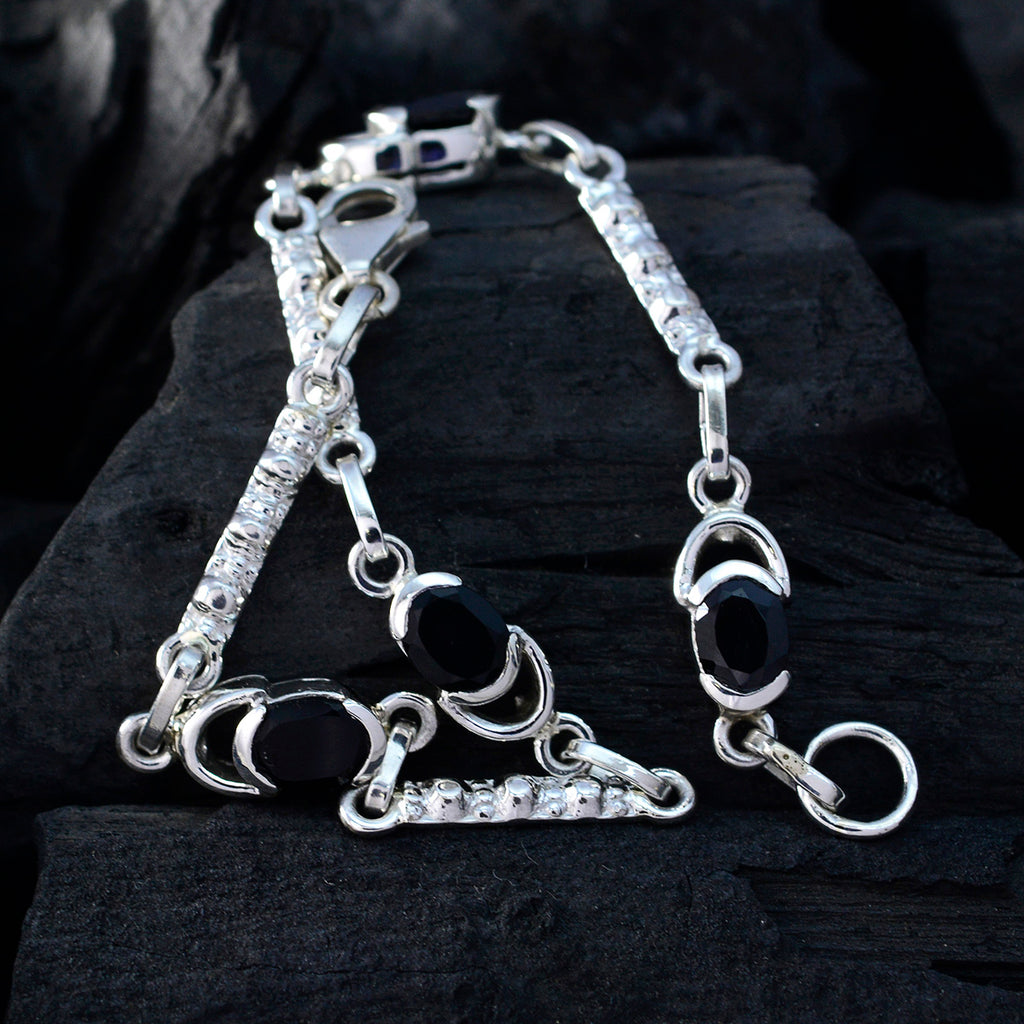 Black Onyx Christmas in July Dainty Black Silver Links Bracelet
