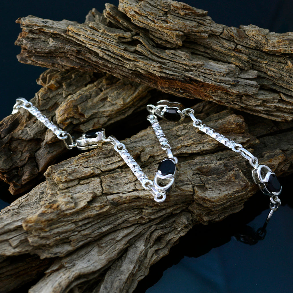 Black Onyx Christmas in July Dainty Black Silver Links Bracelet