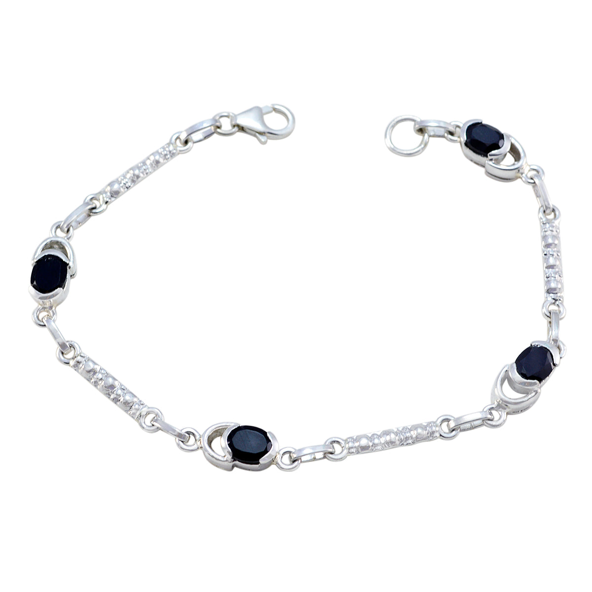 Black Onyx Christmas in July Dainty Black Silver Links Bracelet Imagen principal del producto