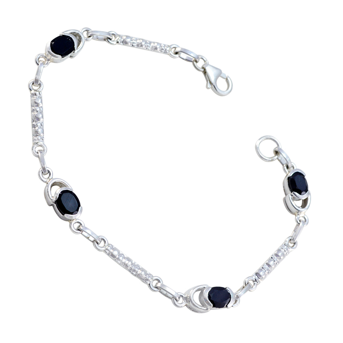 Pulsera delicada de eslabones de plata negra con ónix negro para Navidad en julio Imagen secundaria del producto