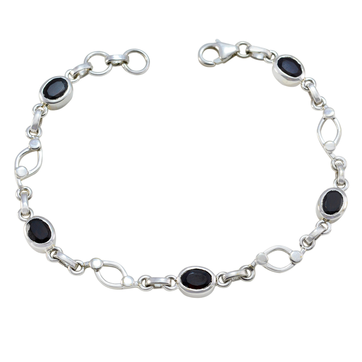 Black Onyx Christmas Jumper Day Dainty Black Sterling Silver Links Bracelet Imagen principal del producto