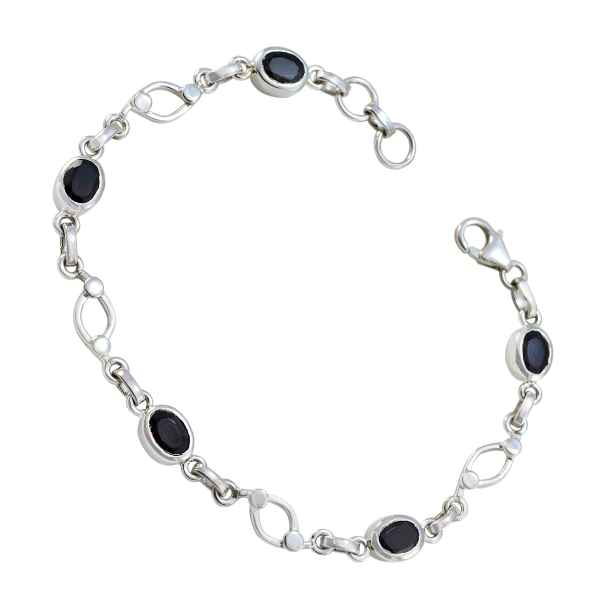 Pulsera de eslabones de plata de ley negra delicada con diseño navideño de ónix negro Imagen secundaria del producto