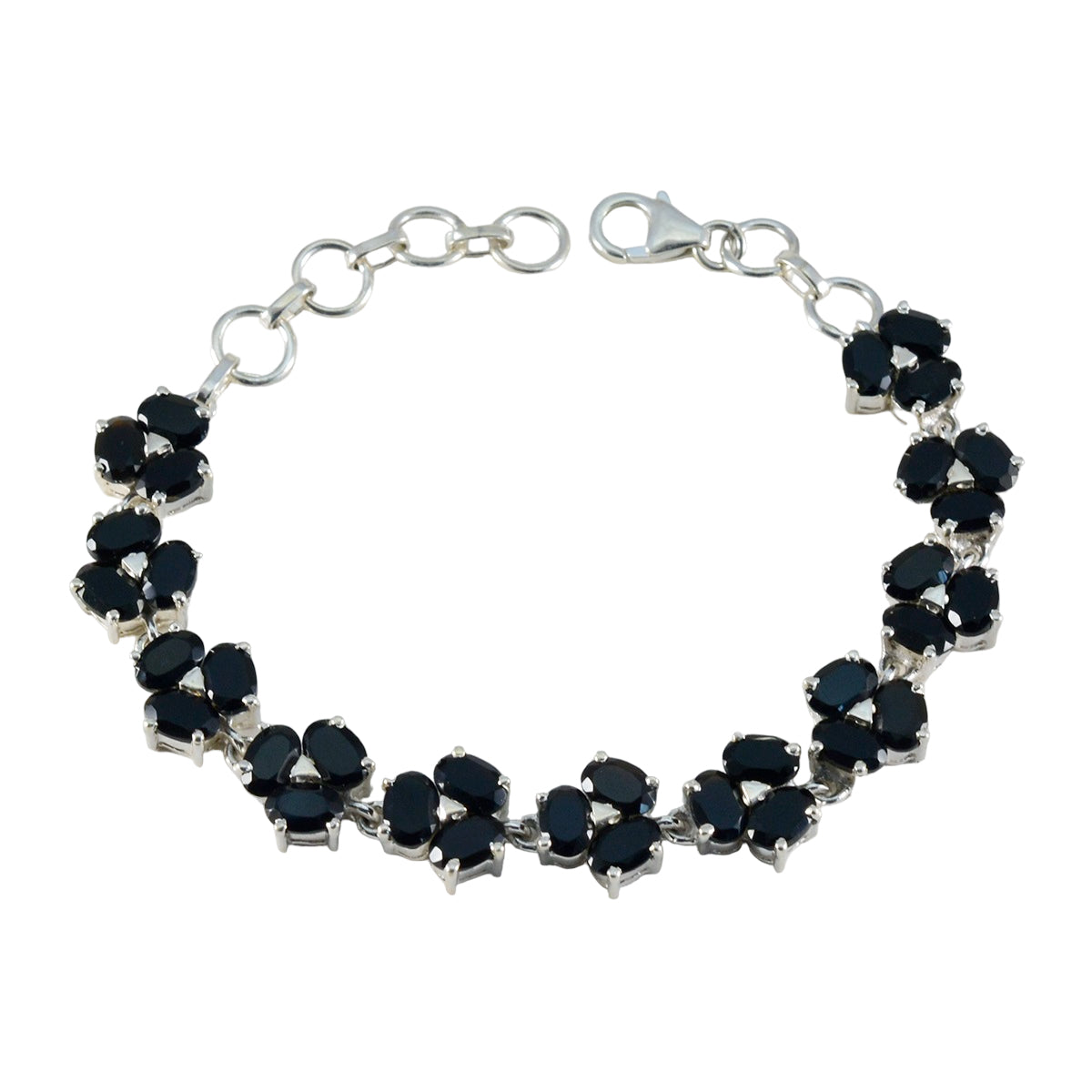 Black Onyx Cinco de Mayo Mid-weight Black 925 Silver Links Bracelet Imagen principal del producto