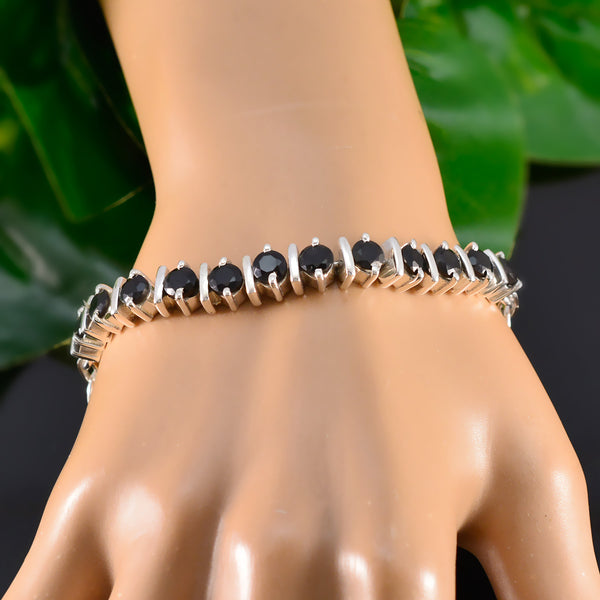 Black Onyx Clean Your Desk Day Tiny Black Silver Tennis Bracelet