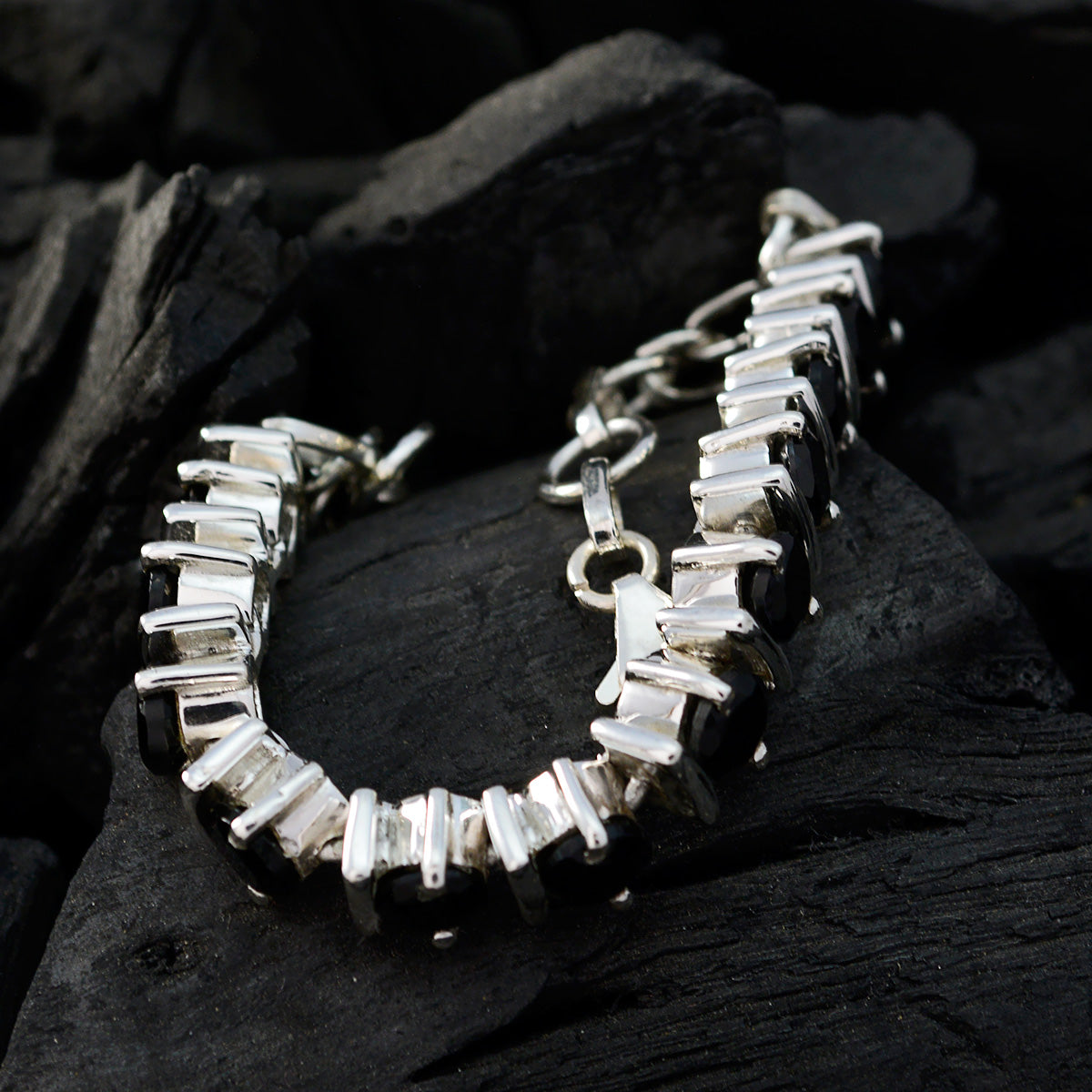 Black Onyx Clean Your Desk Day Tiny Black Silver Tennis Bracelet