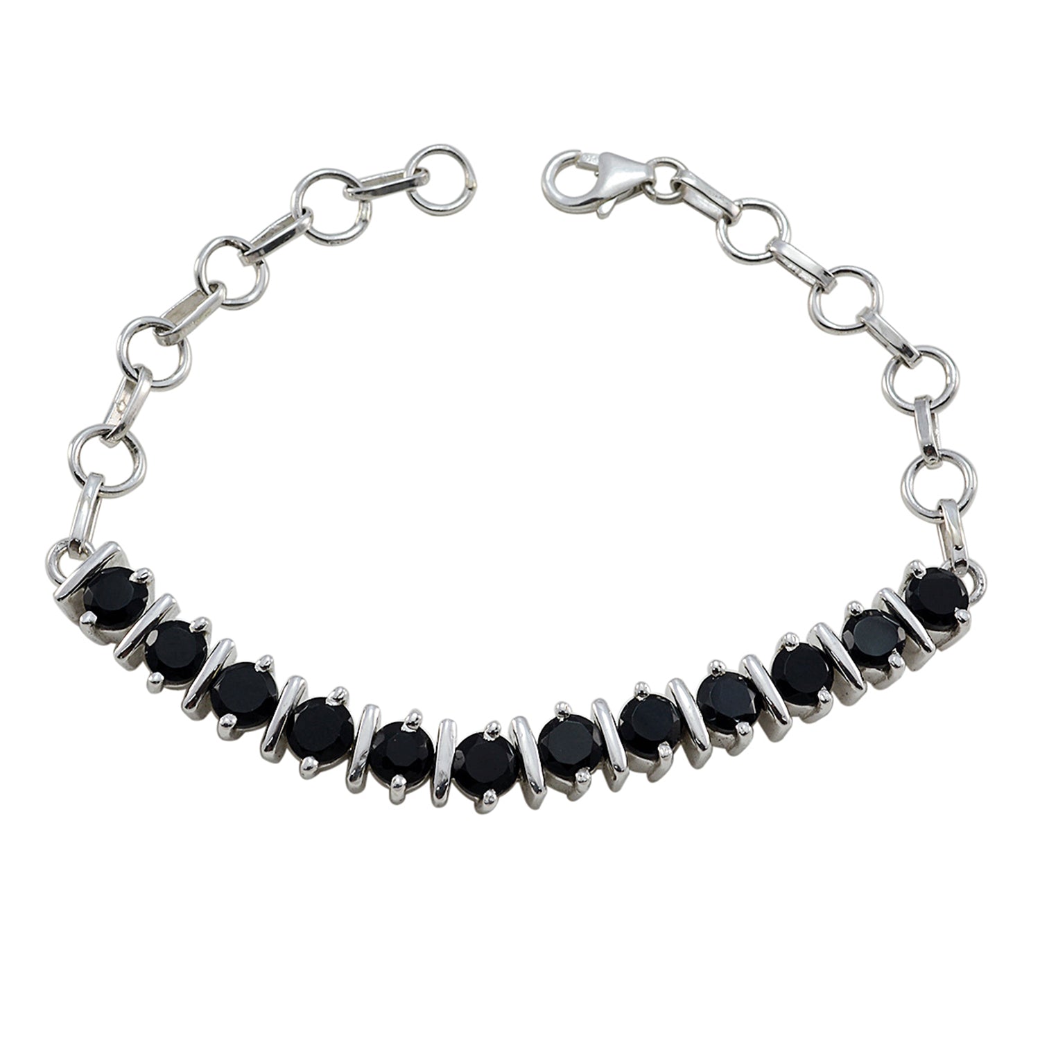 Black Onyx Clean Your Desk Day Tiny Black Silver Tennis Bracelet Imagen principal del producto