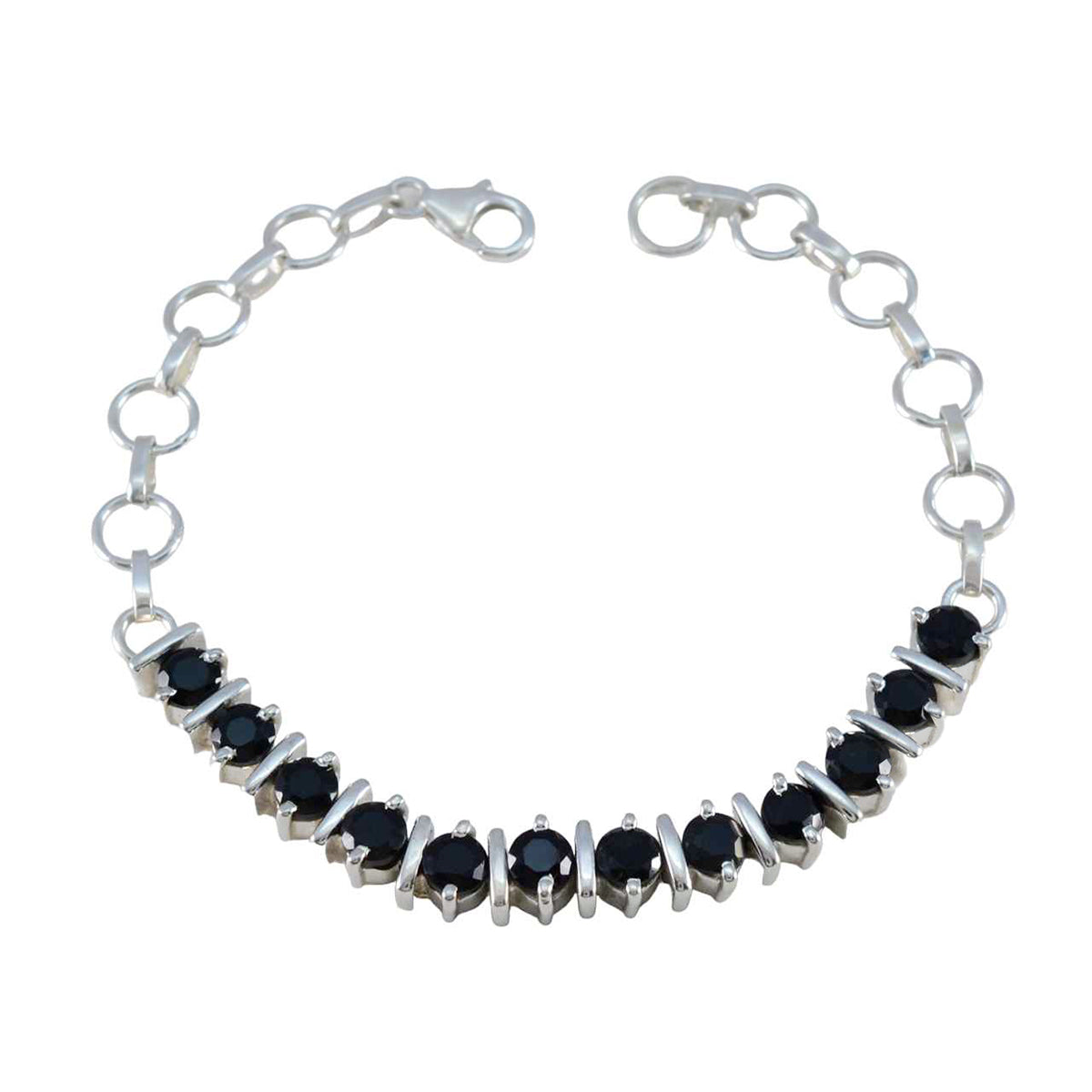 Pulsera de tenis pequeña de plata negra con diseño de día de limpieza de escritorio de ónix negro Imagen secundaria del producto