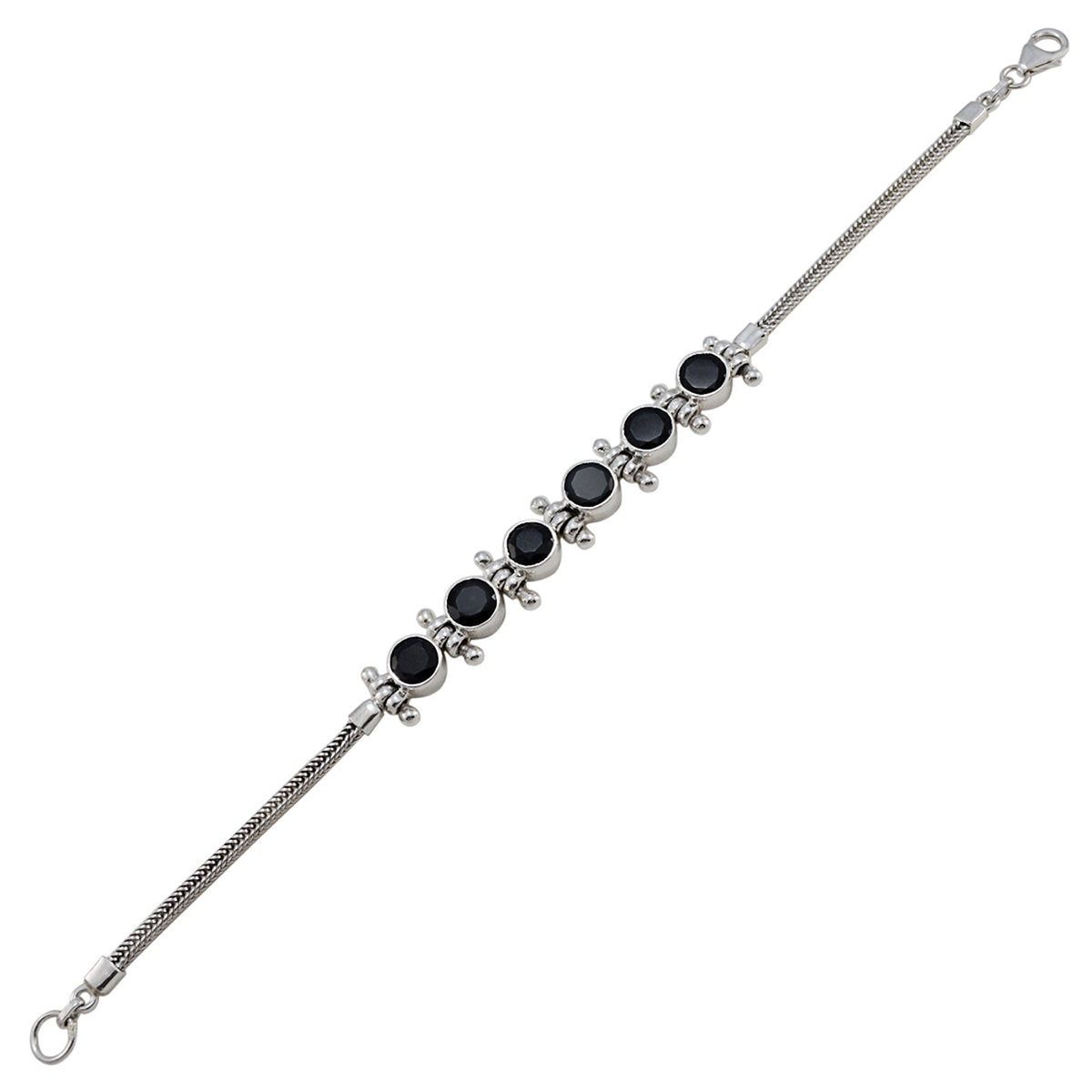 Pulsera de tenis fina de plata de ley negra con brillo de ónix negro y clic Frenzy Imagen secundaria del producto