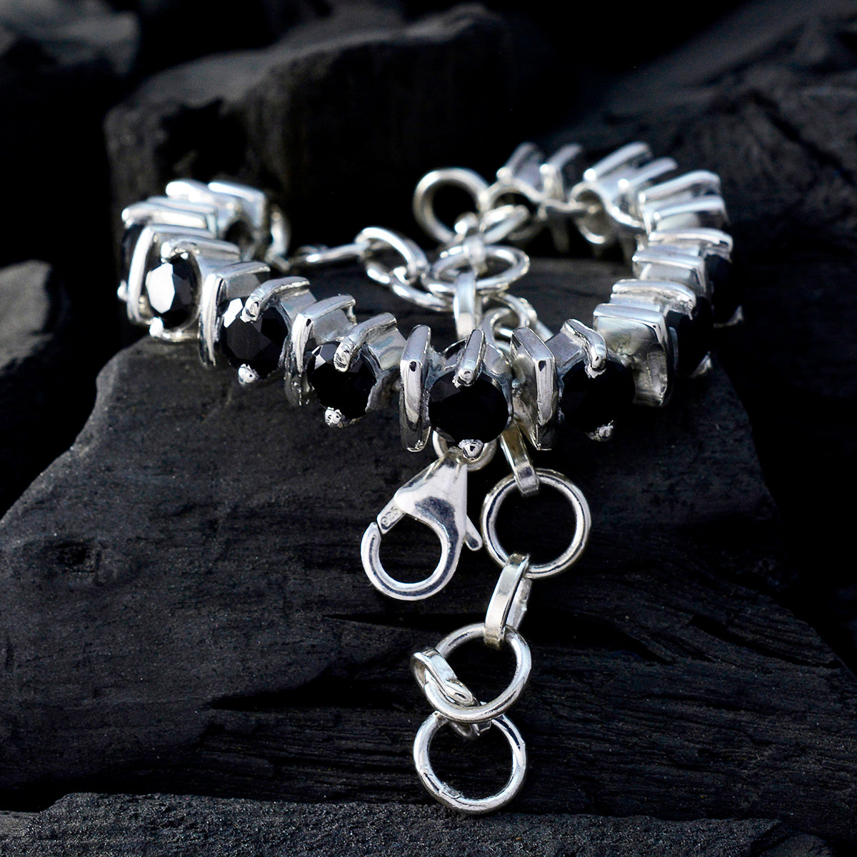 Black Onyx Click Frenzy Mayhem Minimal Black 925 Silver Tennis Bracelet