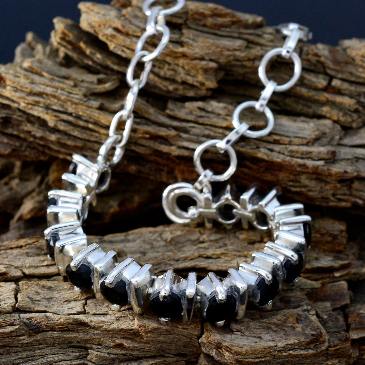 Black Onyx Click Frenzy Mayhem Minimal Black 925 Silver Tennis Bracelet