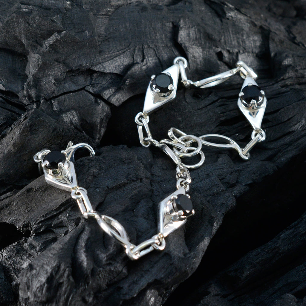 Black Onyx Coachella Featherlight Black Silver Links Bracelet