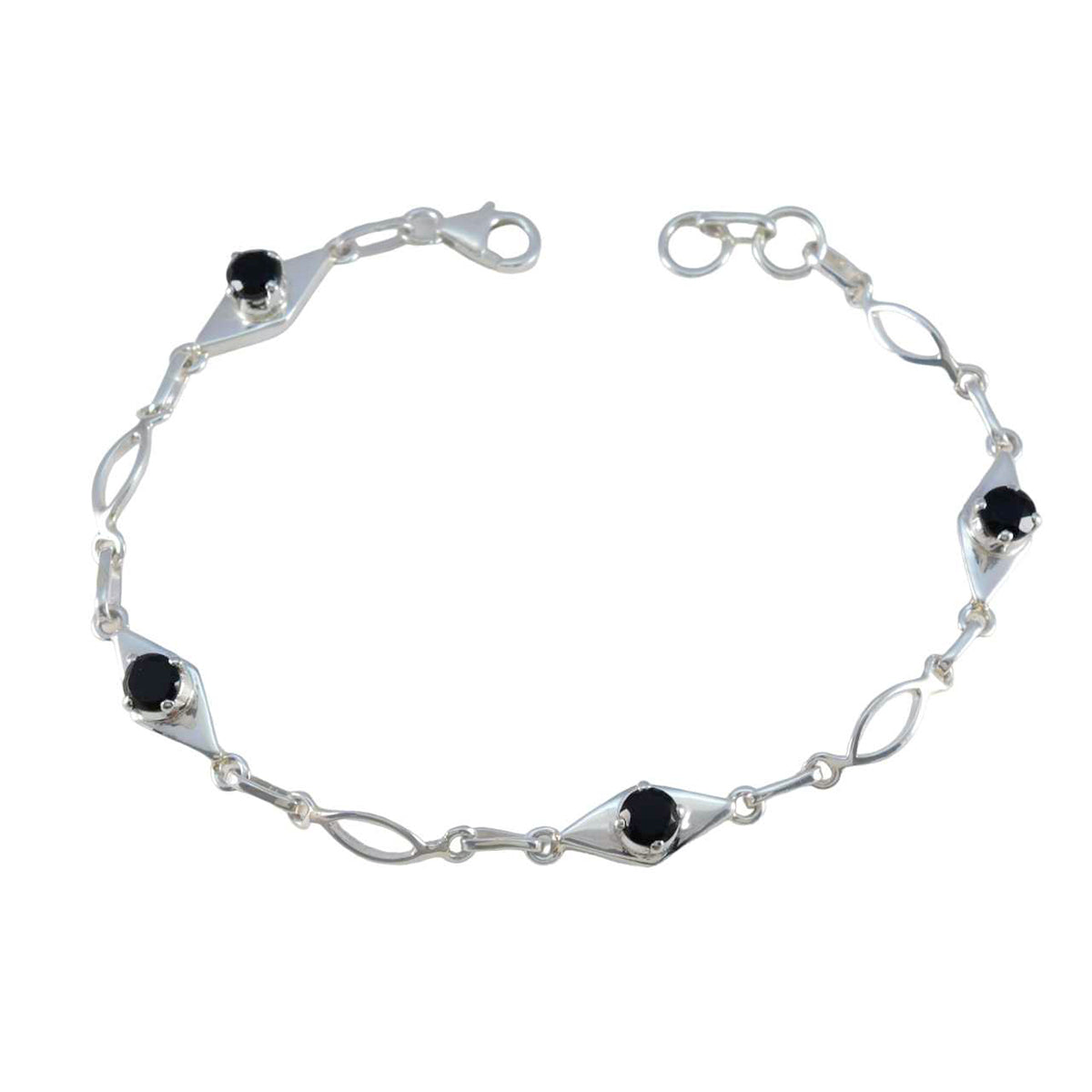 Black Onyx Coachella Featherlight Black Silver Links Bracelet メイン画像