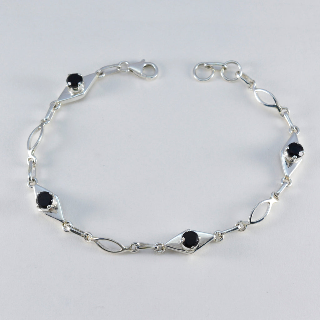 Black Onyx Coachella Featherlight Black Silver Links Bracelet