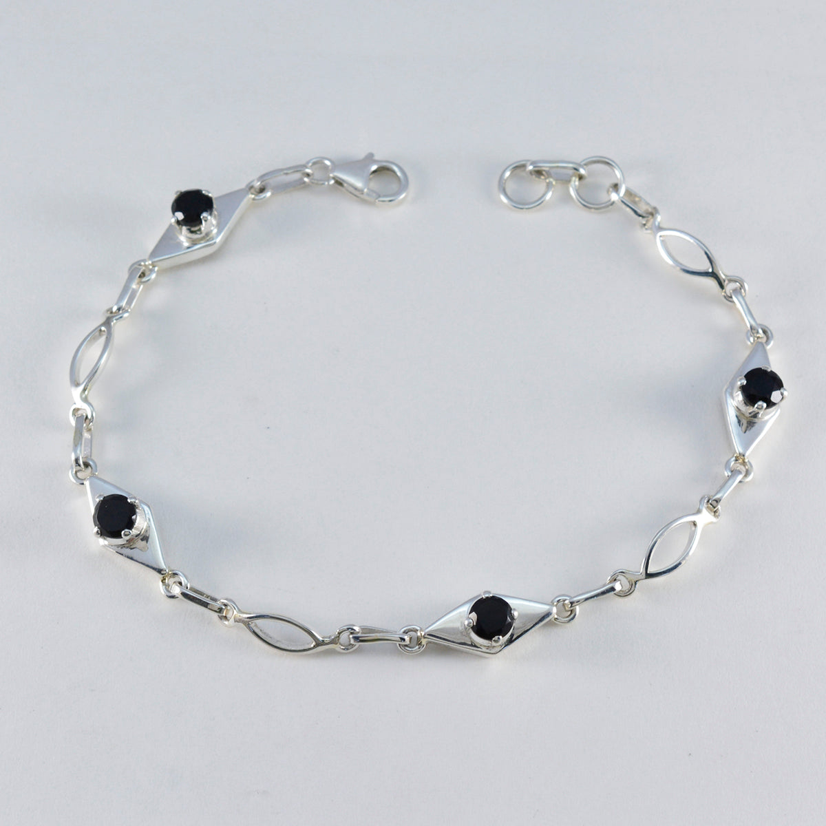 Black Onyx Coachella Featherlight Black Silver Links Bracelet