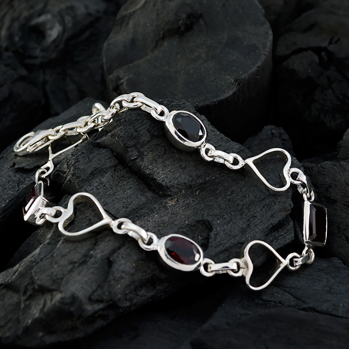 Pulsera de eslabones de plata de ley negra delicada con diseño de café y ónix negro Imagen secundaria del producto
