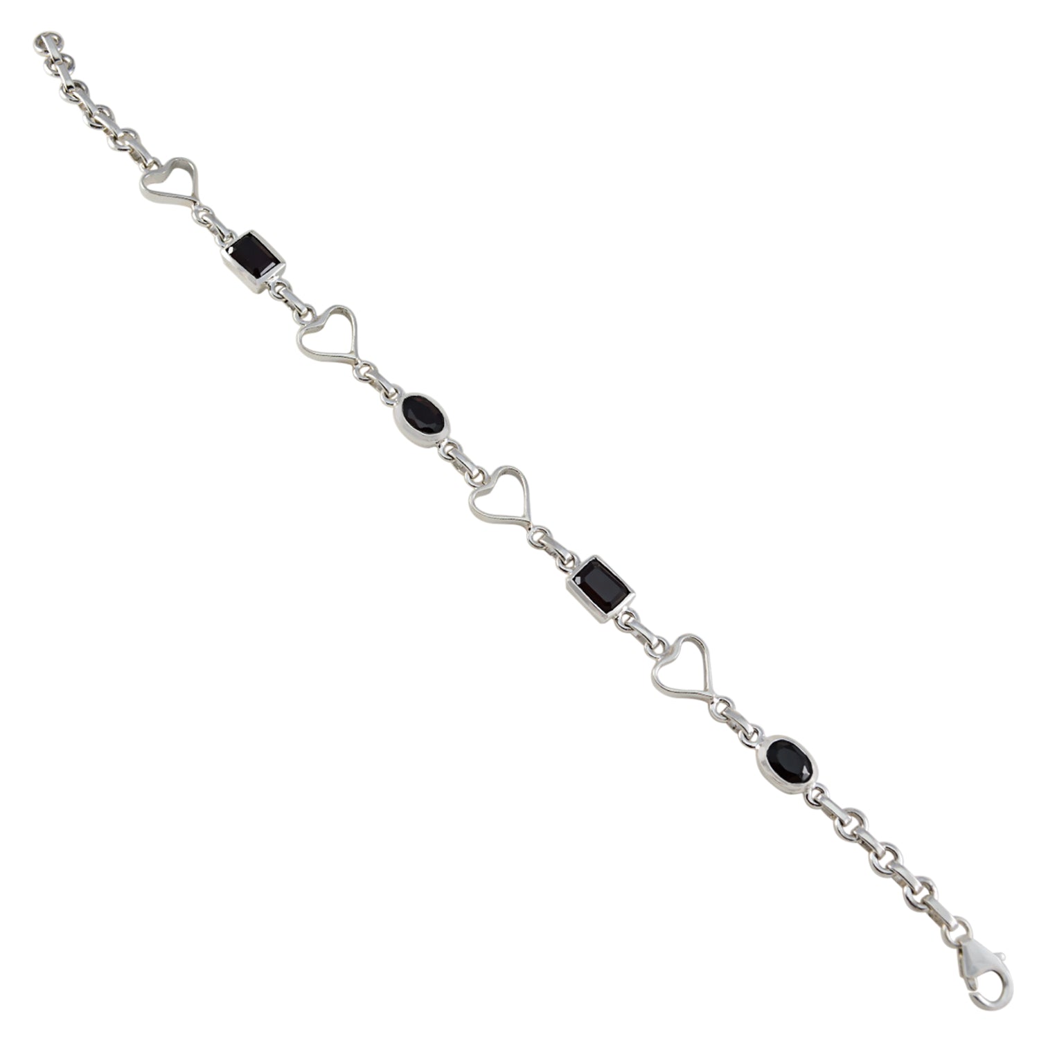Black Onyx Coffee Day Dainty Black Sterling Silver Links Bracelet