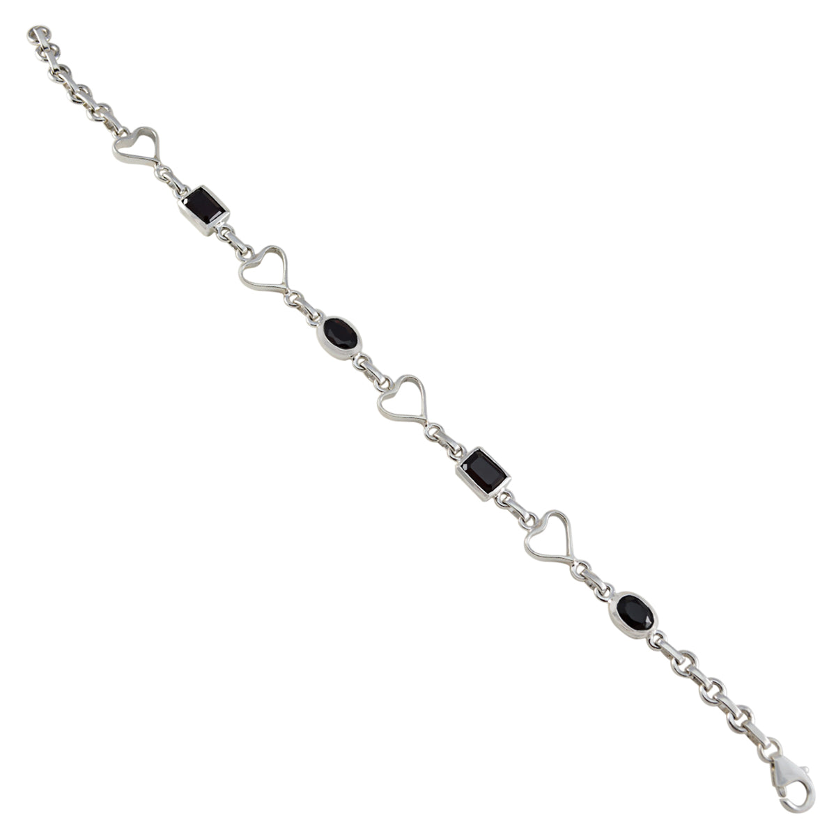 Black Onyx Coffee Day Dainty Black Sterling Silver Links Bracelet