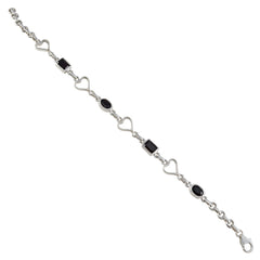 Black Onyx Coffee Day Dainty Black Sterling Silver Links Bracelet