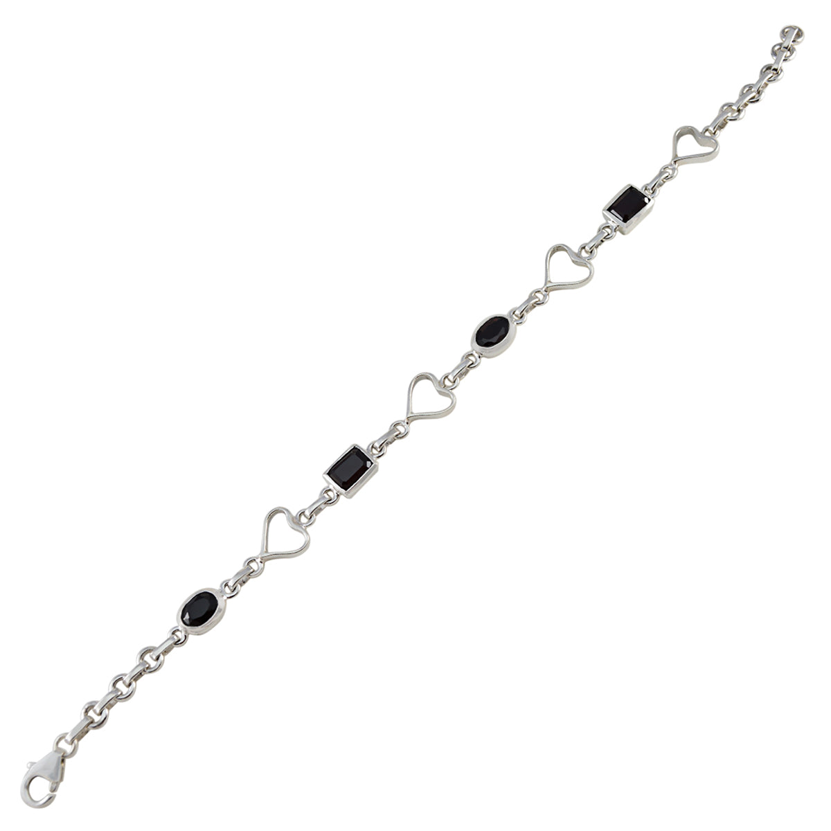 Black Onyx Coffee Day Dainty Black Sterling Silver Links Bracelet