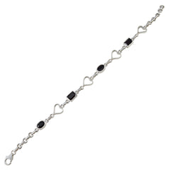 Black Onyx Coffee Day Dainty Black Sterling Silver Links Bracelet