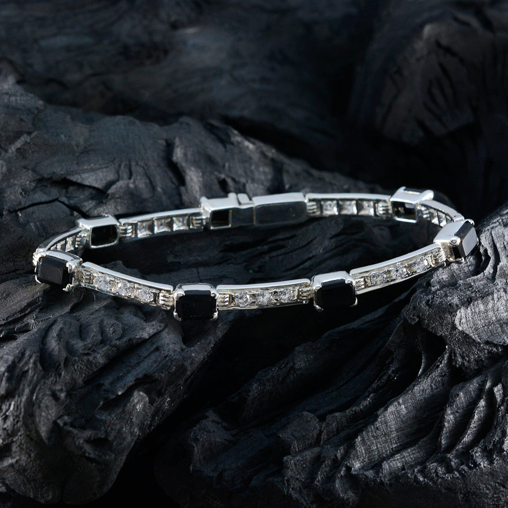 Black Onyx Color Day Minimal Black 925 Silver Tennis Bracelet