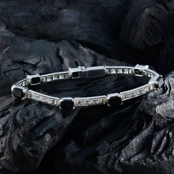 Black Onyx Color Day Minimal Black 925 Silver Tennis Bracelet