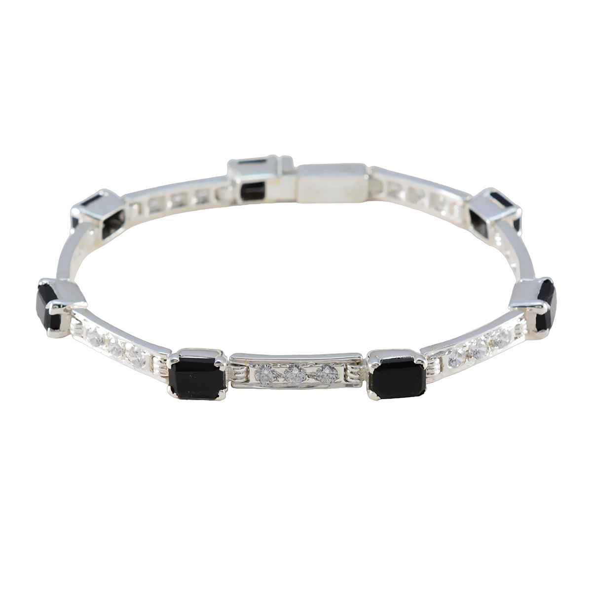 Black Onyx Color Day Minimal Black 925 Silver Tennis Bracelet メイン画像