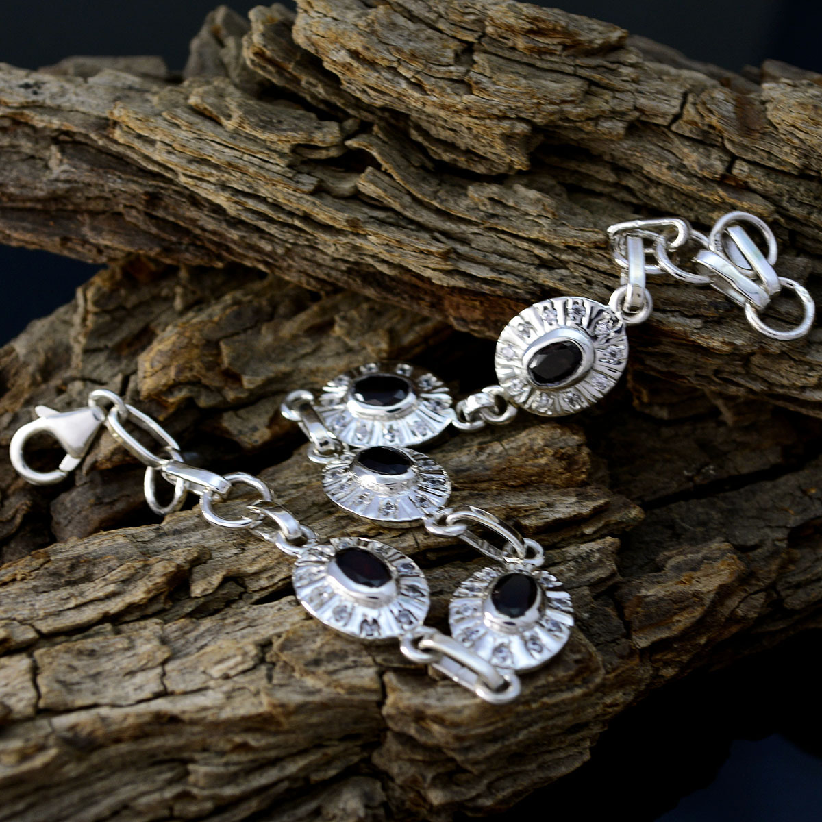 Black Onyx Columbus Day Whisper-thin Black Silver Links Bracelet