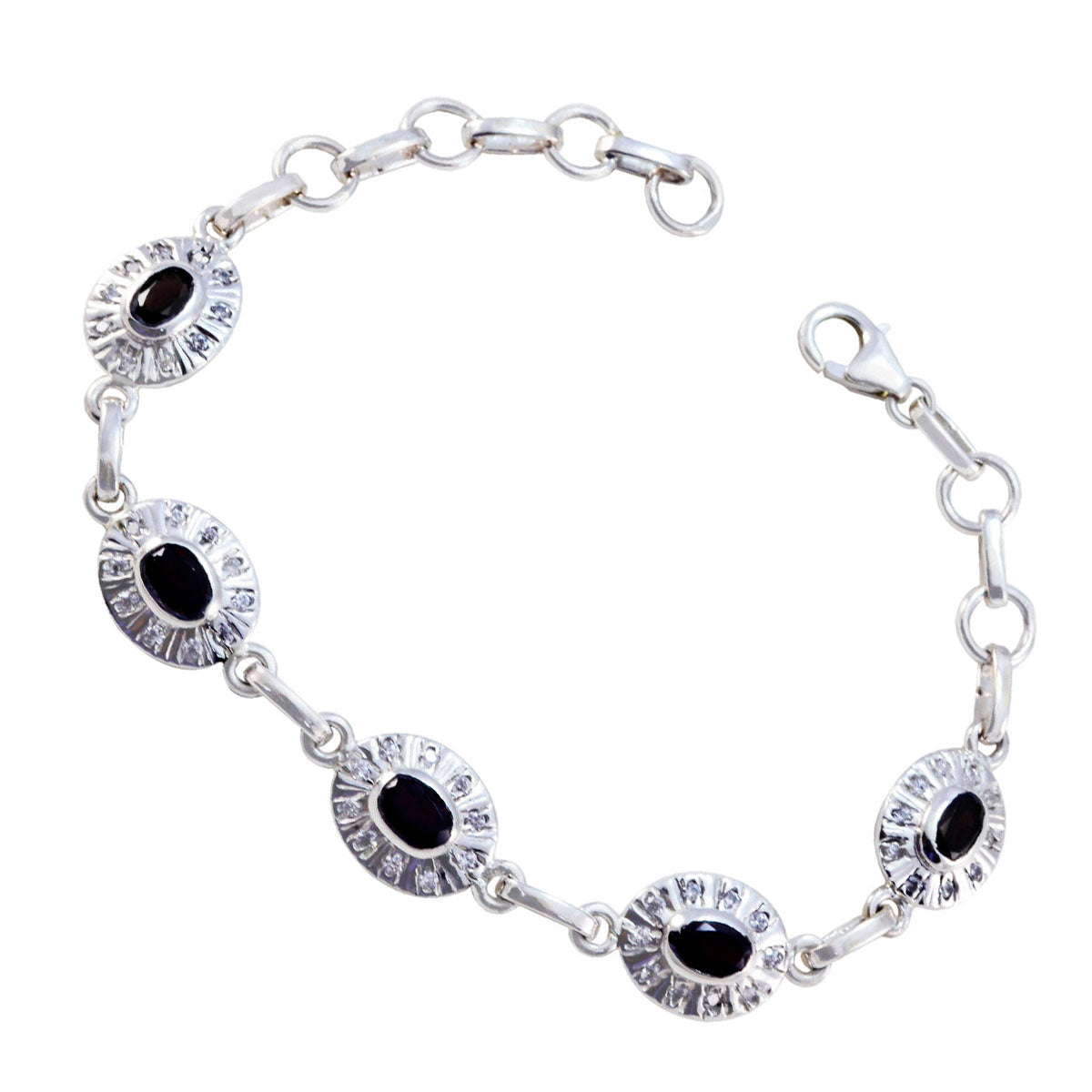 Black Onyx Columbus Day Whisper-thin Black Silver Links Bracelet Imagen principal del producto