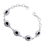 Black Onyx Columbus Day Whisper-thin Black Silver Links Bracelet