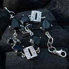 Black Onyx Comfort Fit Minimal Black Sterling Silver Links Bracelet
