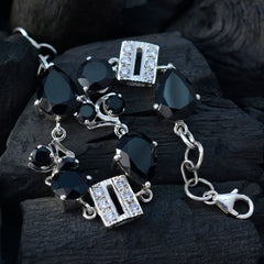 Black Onyx Comfort Fit Minimal Black Sterling Silver Links Bracelet