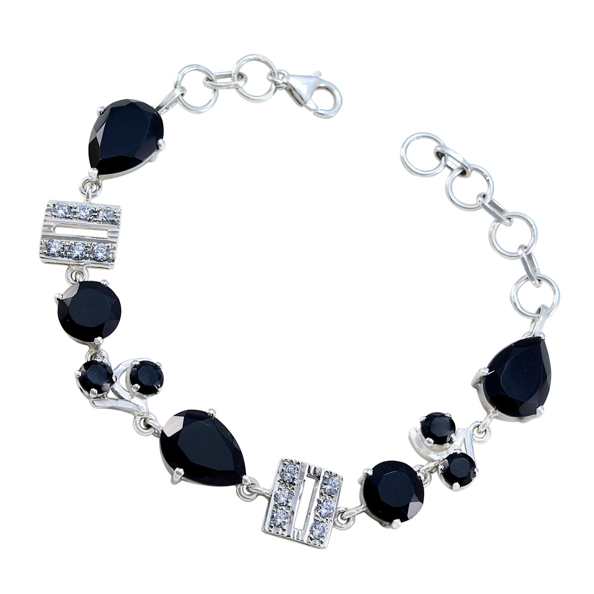 Bracciale Comfort Fit Minimal in argento sterling nero con maglie in onice nero Immagine secondaria del prodotto